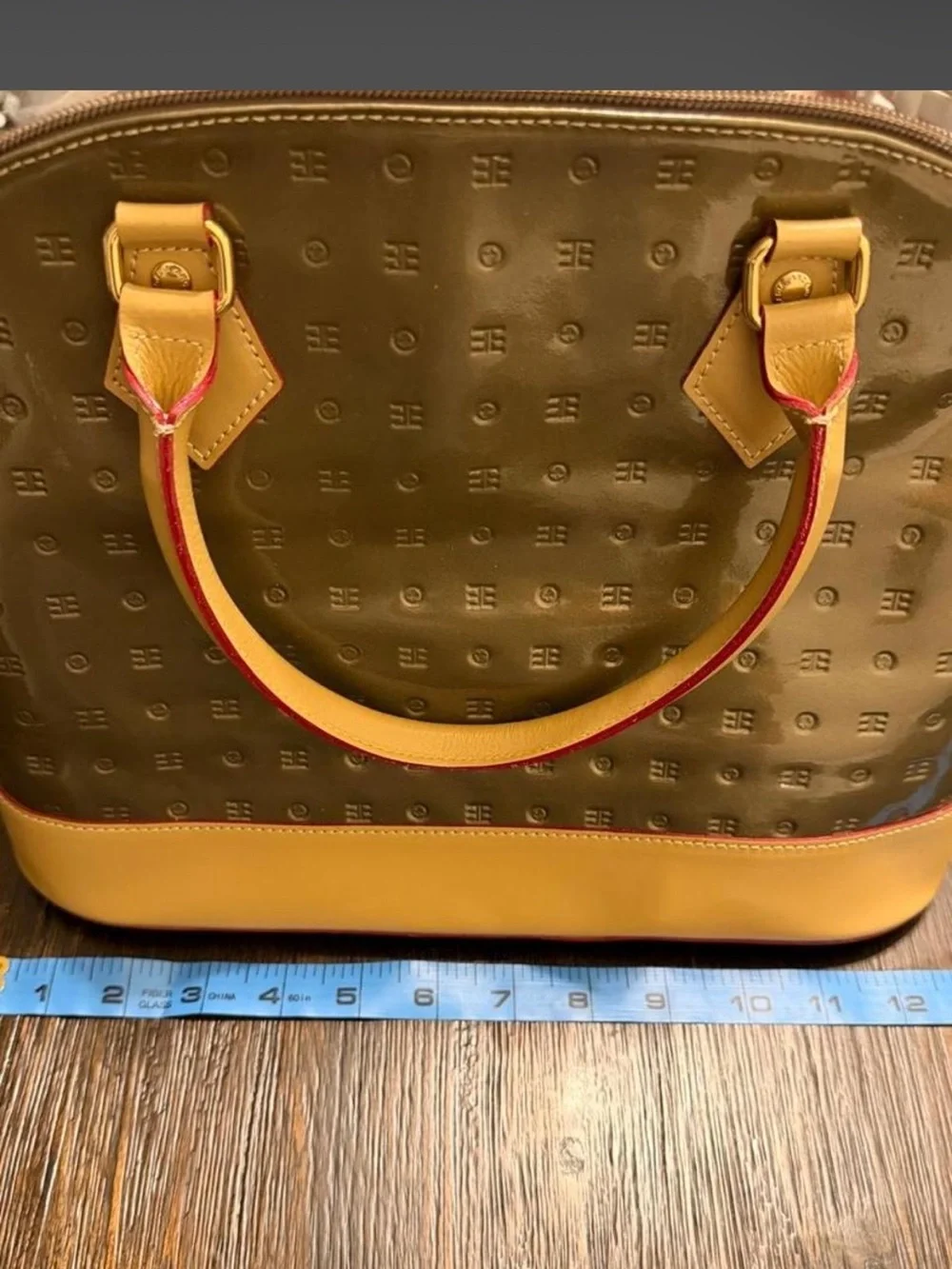 Arcadia Made in Italy Genuine Patent Leather Dome Satchel Handbag Metallic Gold